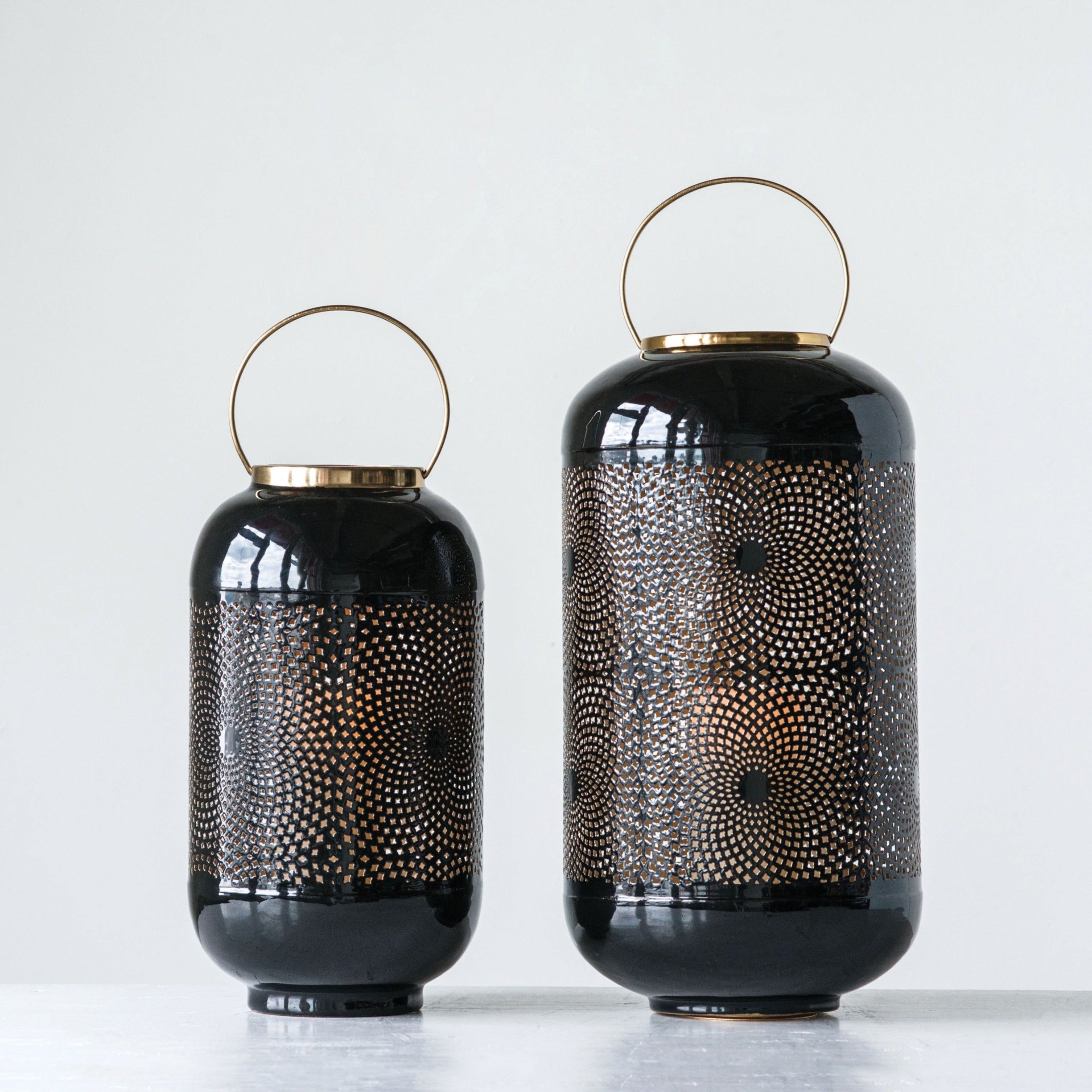 Black Lantern with Brass Handle - Large