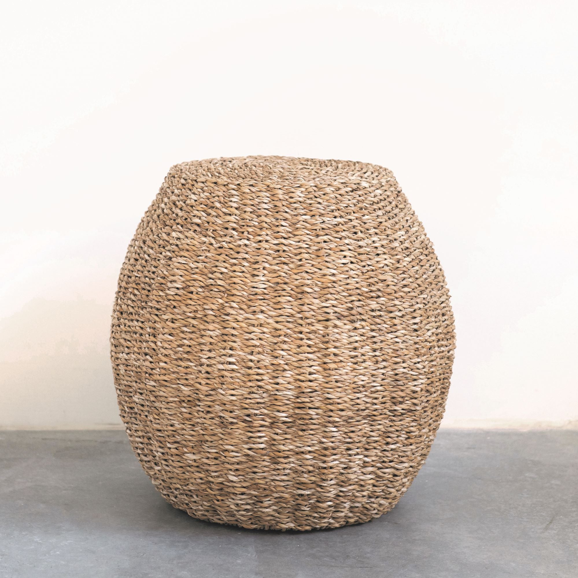 Handwoven Seagrass Stool with Metal Frame