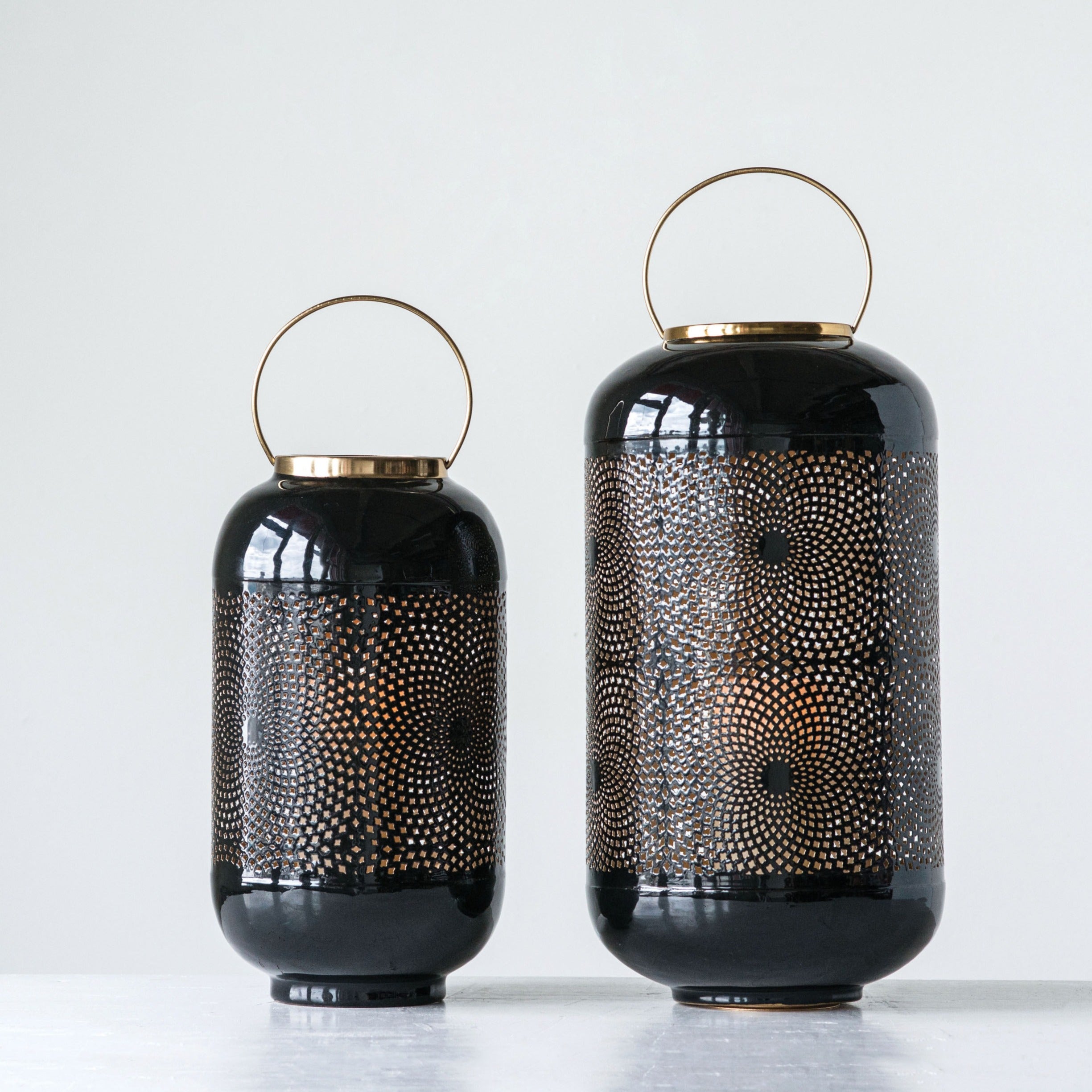 Black Lantern with Brass Handle - Small