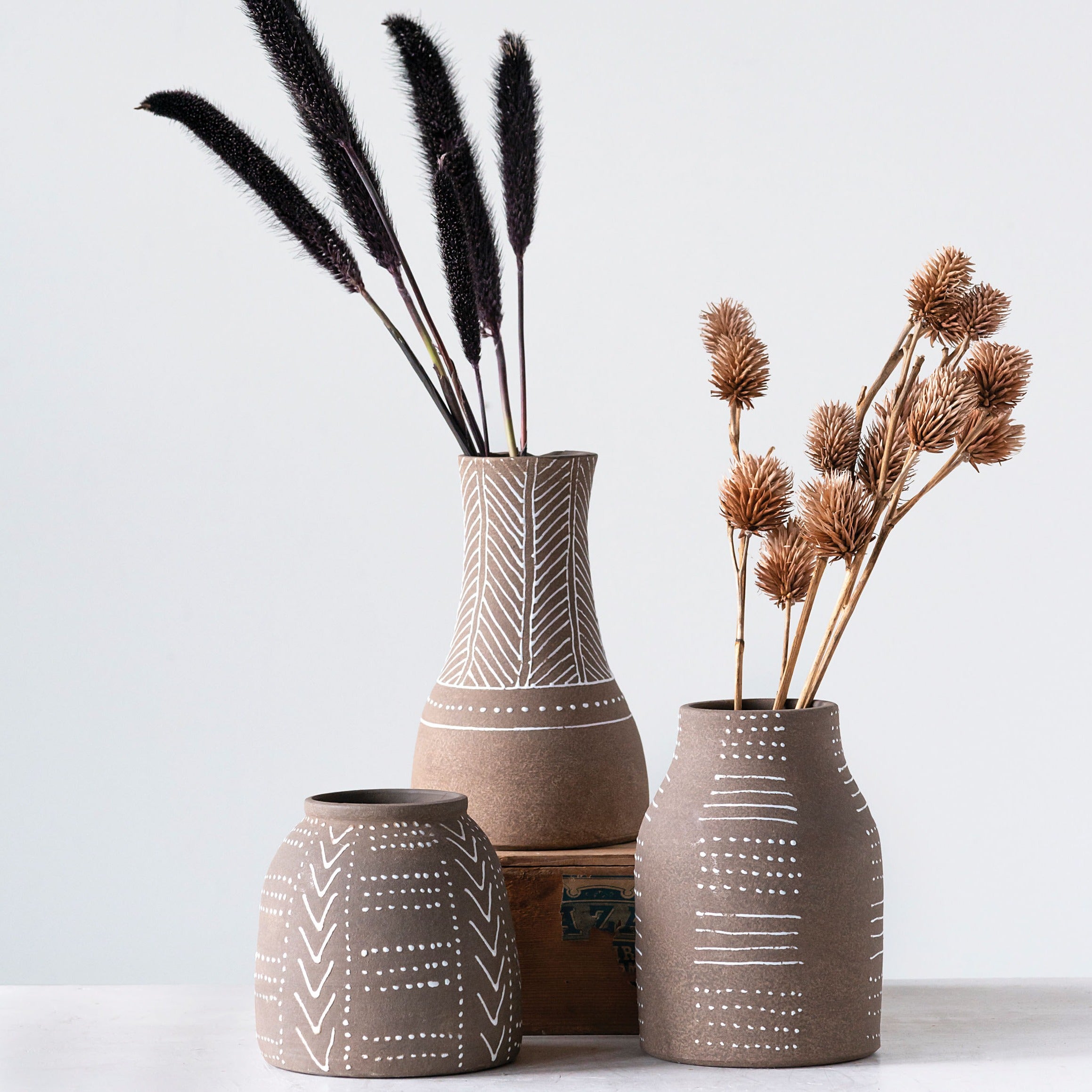 Set of Three Terracotta Vases